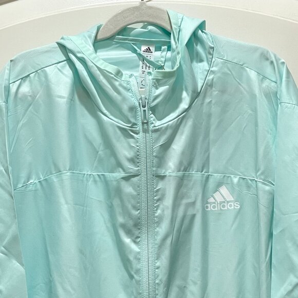 New Adidas Aeroready Jacket Small Full Zip Hood Ice Mint White Lightweight NWT - Picture 4 of 10